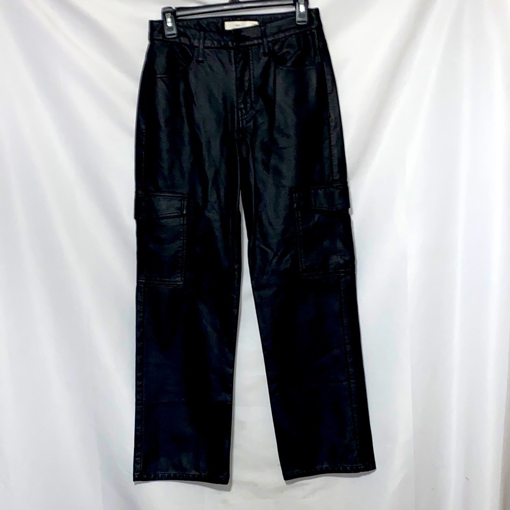 TGLA WO SIZE 7/28  INSEAM APPROX 29” Black VEGAN LEATHER Cargo Pants EUC‎